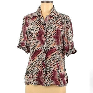 Vintage Anna and Frank | 100% Silk Leopard Print Button Down Blouse Size Medium